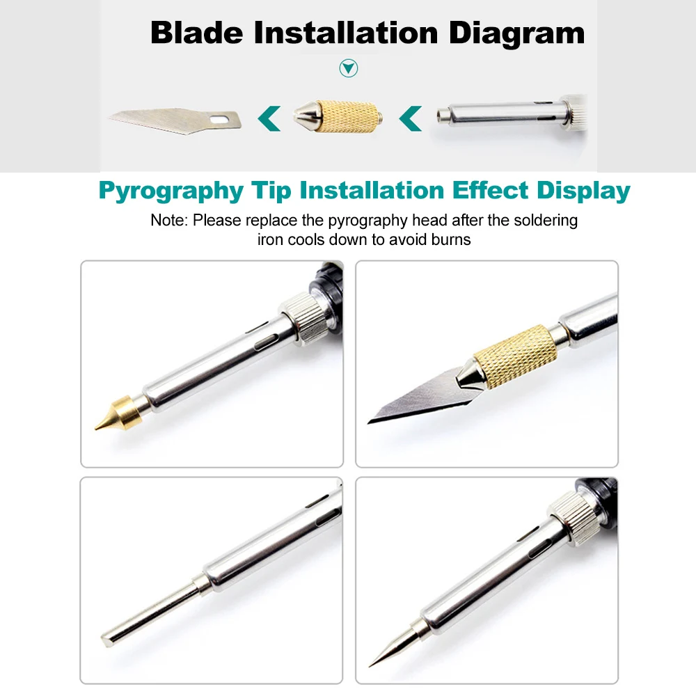 Craft Welding Tips Internal Heat Pyrography Marking Soldering Iron Head Set Stencil Wood Burning Pen Tips Tool Kit