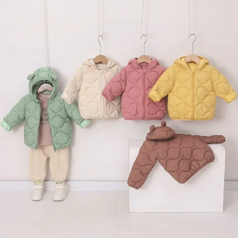 Autumn Winter Fashion New Children Clothing's Jackets Boys Girls Kids Lightweight Down Cotton Coats Baby Simple Solid Outerwear