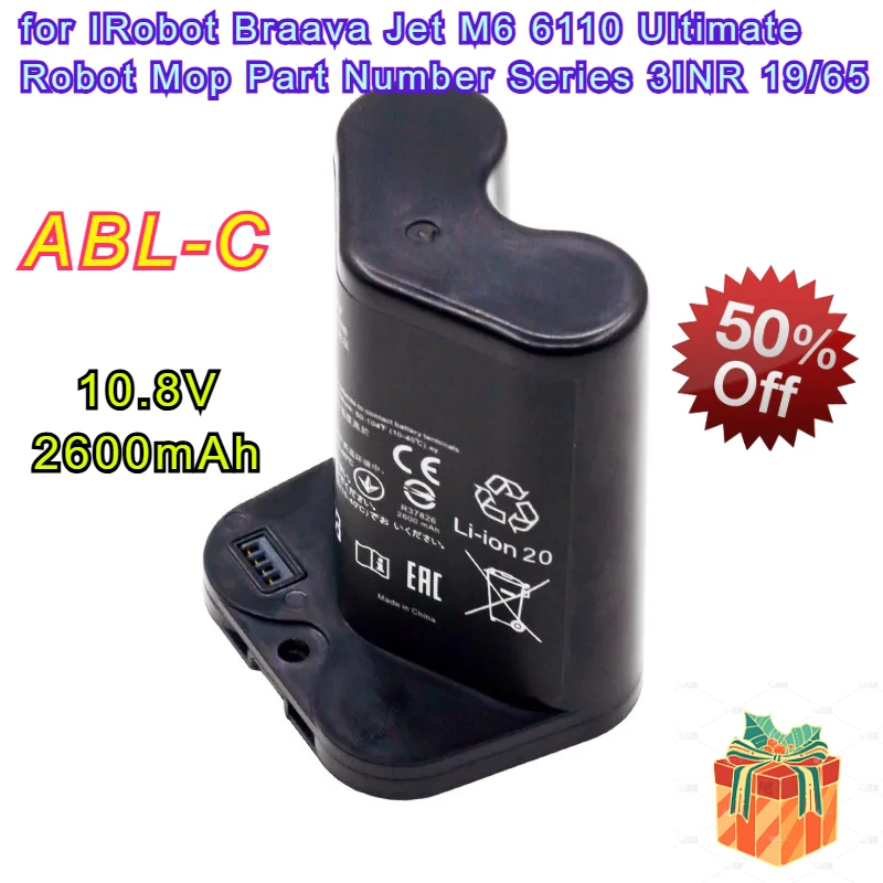 

10.8V 2600mAh ABL-C Vacuum Cleaner Li-Ion Battery for IRobot Braava Jet M6 6110 Ultimate Robot Mop Part Number Series 3INR 19/65