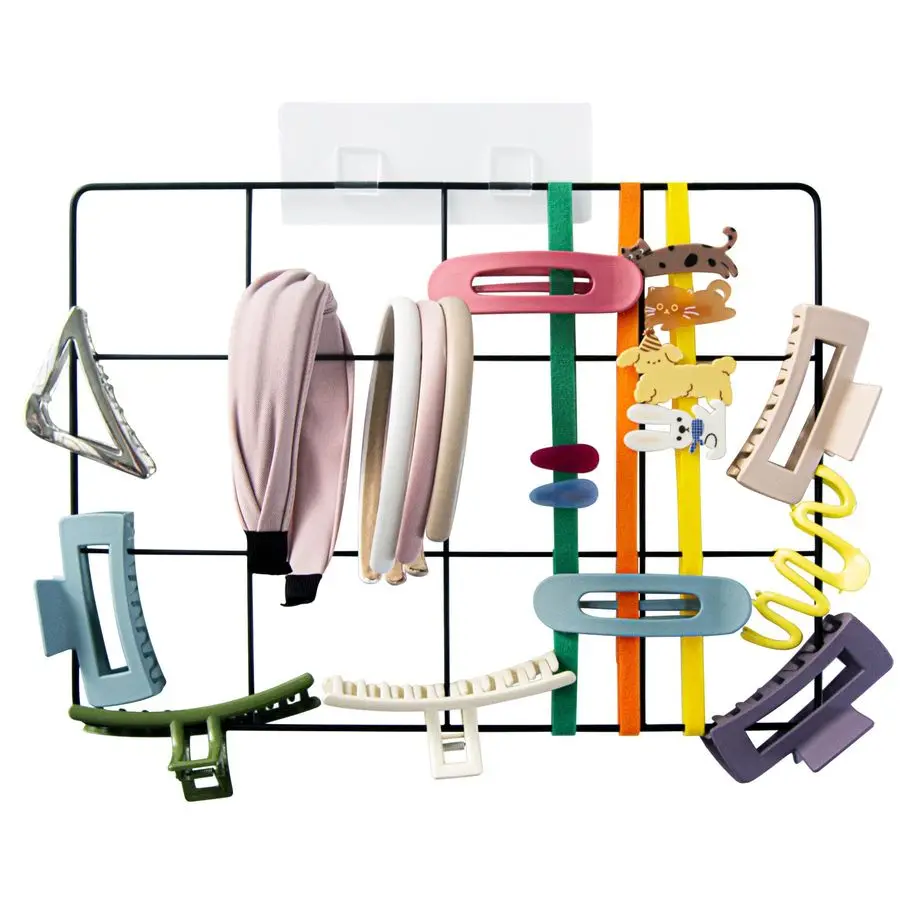 

Клейкий держатель-зажим для заколок, 1 шт., металлическая сетчатая конструкция, настенный органайзер для демонстрации заколок, резинок для волос, повязок на голову, аксессуаров для волос