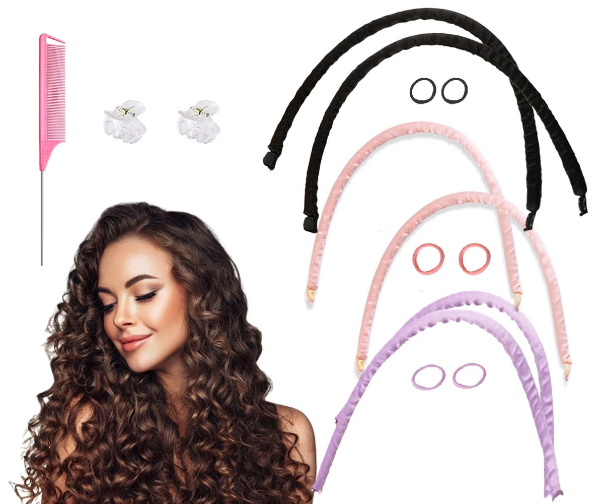 Mini Thin Heatless Hair Curling Headband Effortless Overnight Curls for Lazy Girls Soft Waves with No Heat & Button Hair Band