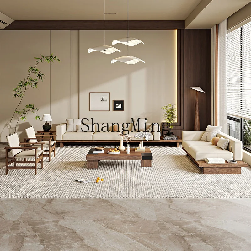 ZZJ modern Chinese style solid wood sofa combination large flat floor living room simple high value straight row sofa