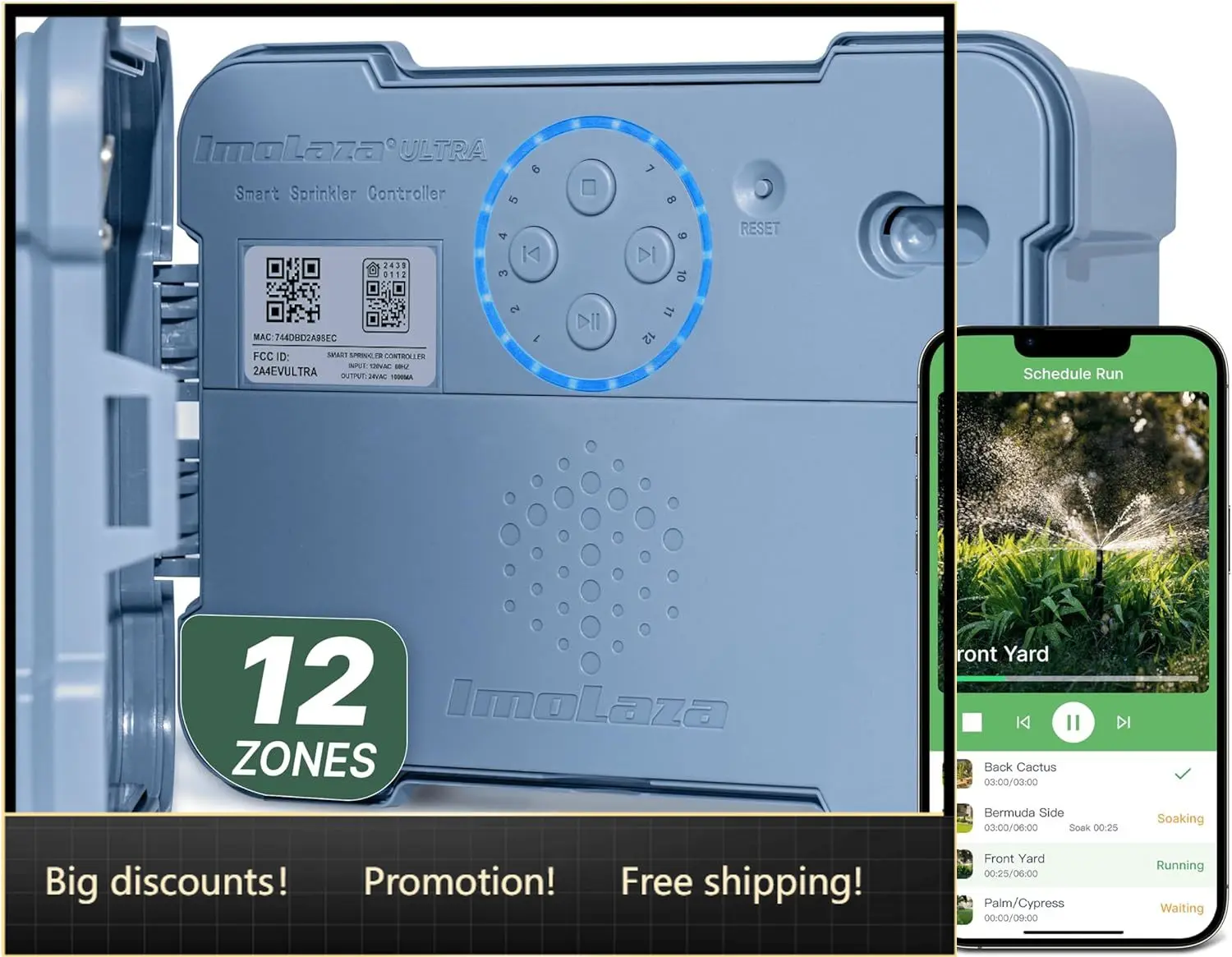 

Умный контроллер полива для улицы, 12-зонный Wi-Fi контроллер орошения с гиперлокальной погодной информацией, дистанционное управление через приложение, работает с AI