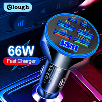 66W 4 USB Car Charger Lighter Fast Charging LED Display Dual Type C Car Phone Charger for Huawei Xiaomi Samsung