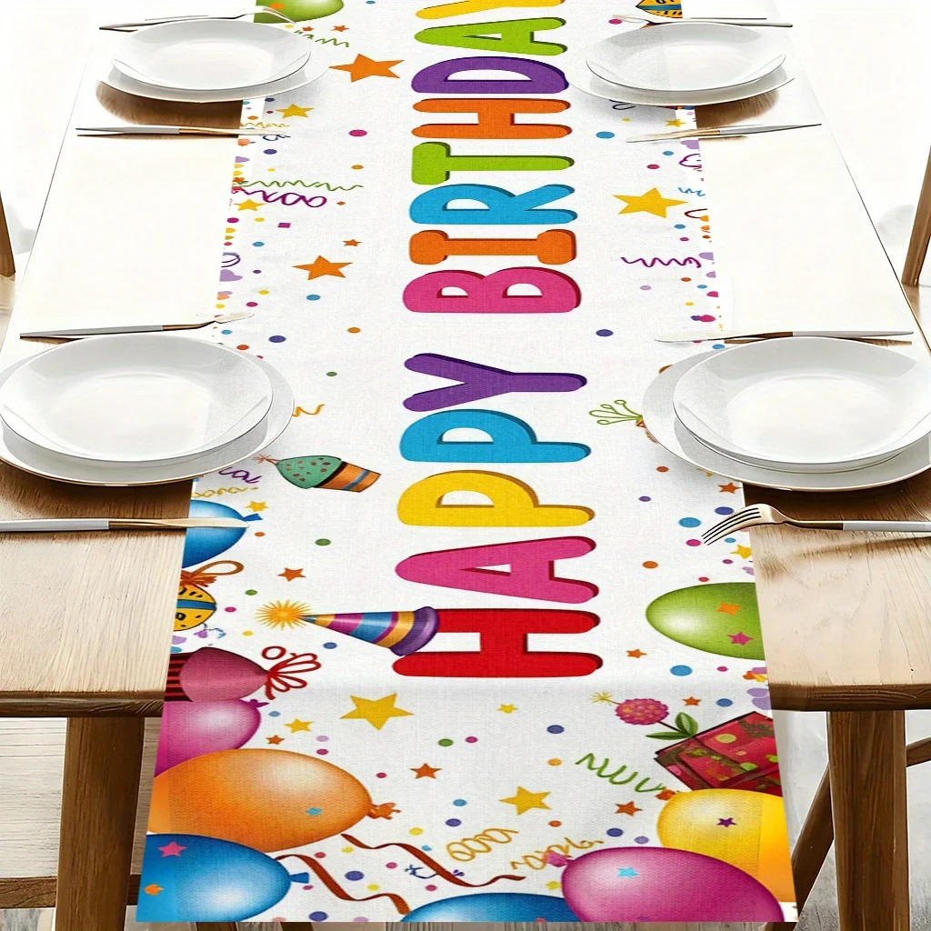 Birthday Celebration Poster Table Runner - Rectangular Table Cover for Kids Birthday, Winter Holiday Home Decor & Dining Parties