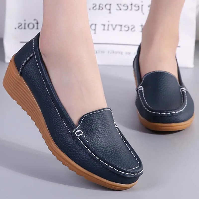 2021 Women's Flats Genuine Leather Shoes Woman Casual Ladies Shoes Slip On Ballet Flats Women Walking Ladies Plus Size Moccains