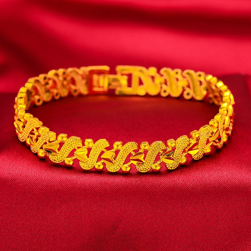 

Four-Leaf Clover Love Bracelet for Women, 24K Gold, AU999 | Matte charms with "LUCKY" engraving, subtle fortune for work.