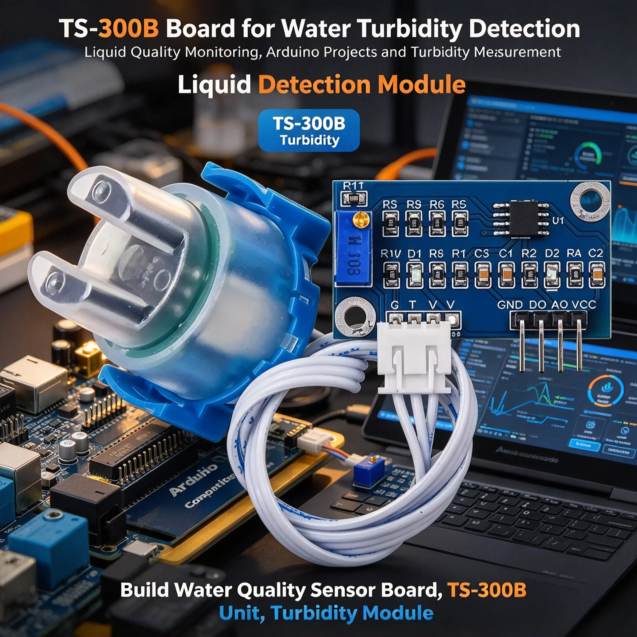 5Pcs 5V DC TS-300B Water Turbidity Sensor Liquid Detection Module Arduino Compatible