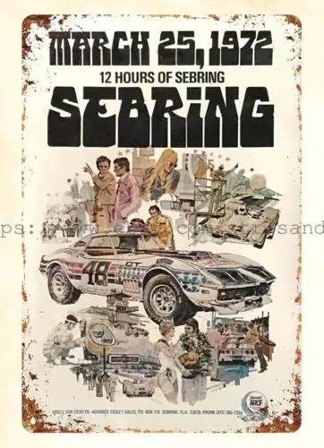 home interior 1972 12 Hours of Sebring transportation car racing metal tin sign