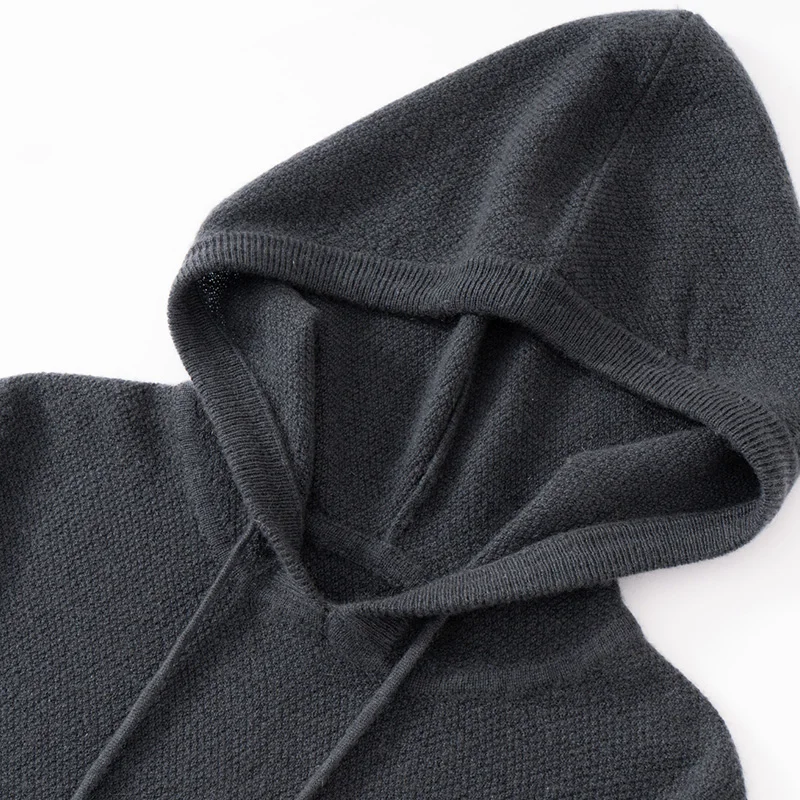 100% Cashmere Sweater Men\'s Hooded Knitted Pullover Autumn Winter New Style Long Sleeved Sweater Casual Sports Hoodie Menswear