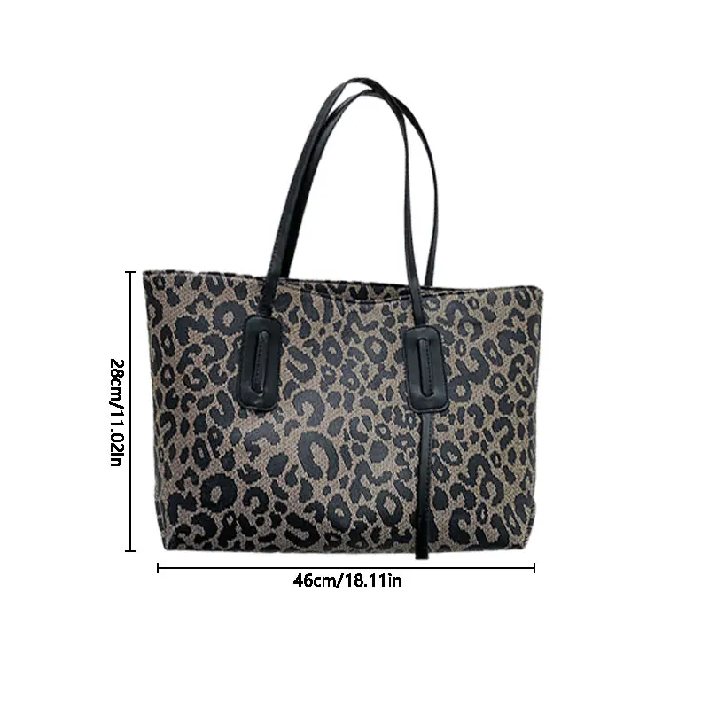 Large Capacity PU Bag Women\'s Shoulder Bag Fashion Personality Leopard Print Handbag Commuter Underarm Bag Shopping Bag