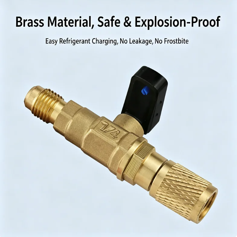 Brass R22 Refrigerant Charging Safety Ball Valve Air Conditioner Refrigerator Fluorine Adding Mechanical Safety Valve