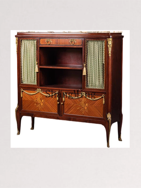 

LXY fine wood inlaid side cabinet marble side furniture decorative cabinet