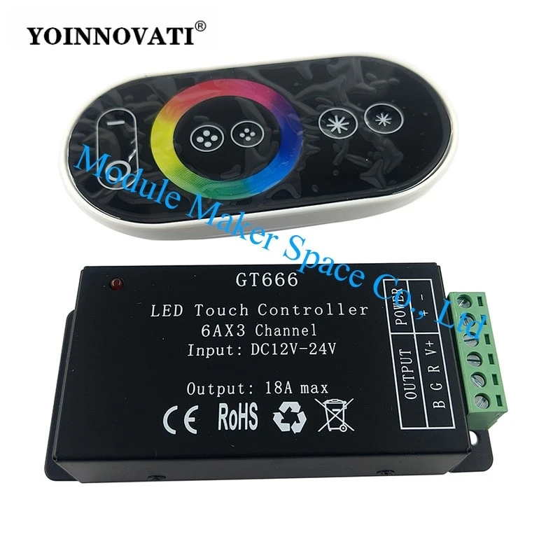 GT666 LED Strip Controller Wireless RF Touch Remote High Power RGB Dimmer for Color Changing LED Lights(Battery Not Included)