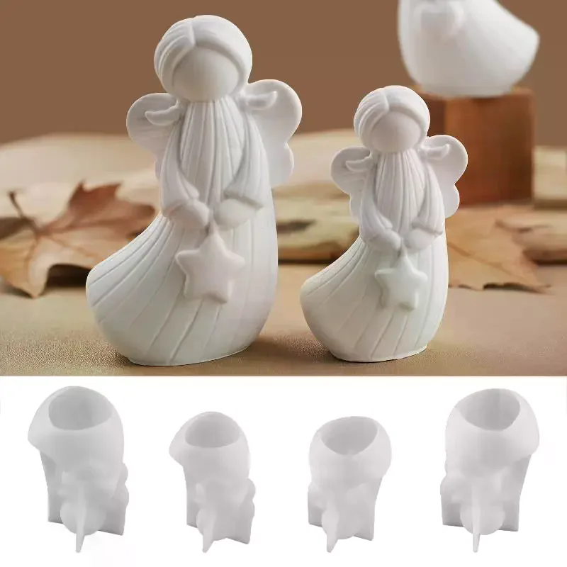 2Pcs DIY Handmade Angel Plaster Resin Moulds With Heart Star Designs 3D Angel Silicone Moulds Decorative Sculptures Craft