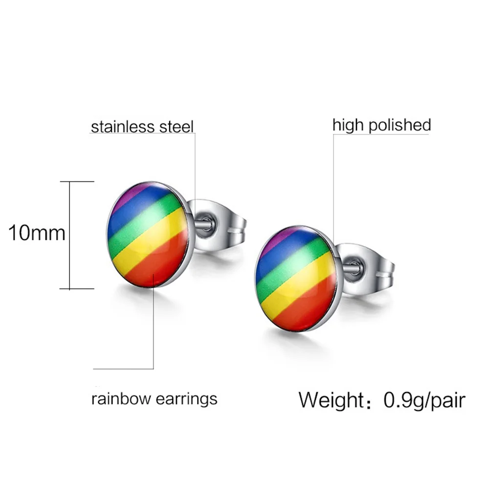 Lesbian Pride Ear Stud Colored Stickers Stainless Steel Earrings Rainbow Beaded Colorful