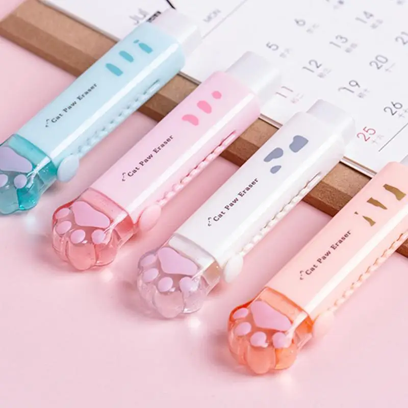 น่ารัก Cat Claw ยางลบน่ารักดินสอยาง Kawaii ออกแบบ Push ดึงยางลบการแก้ไขเครื่องมือเครื่องเขียน