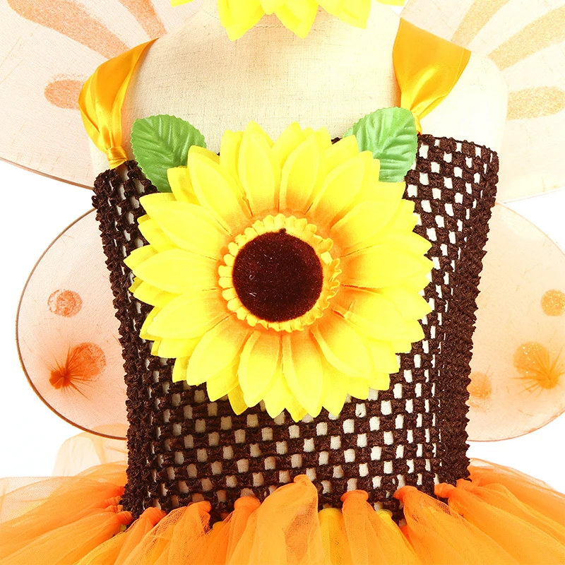 Sunflowers Costumes for Girls Fall Auturmn Fairy Outfit Flower Girl Dresses Kids Christmas Halloween Tutus Party Clothes