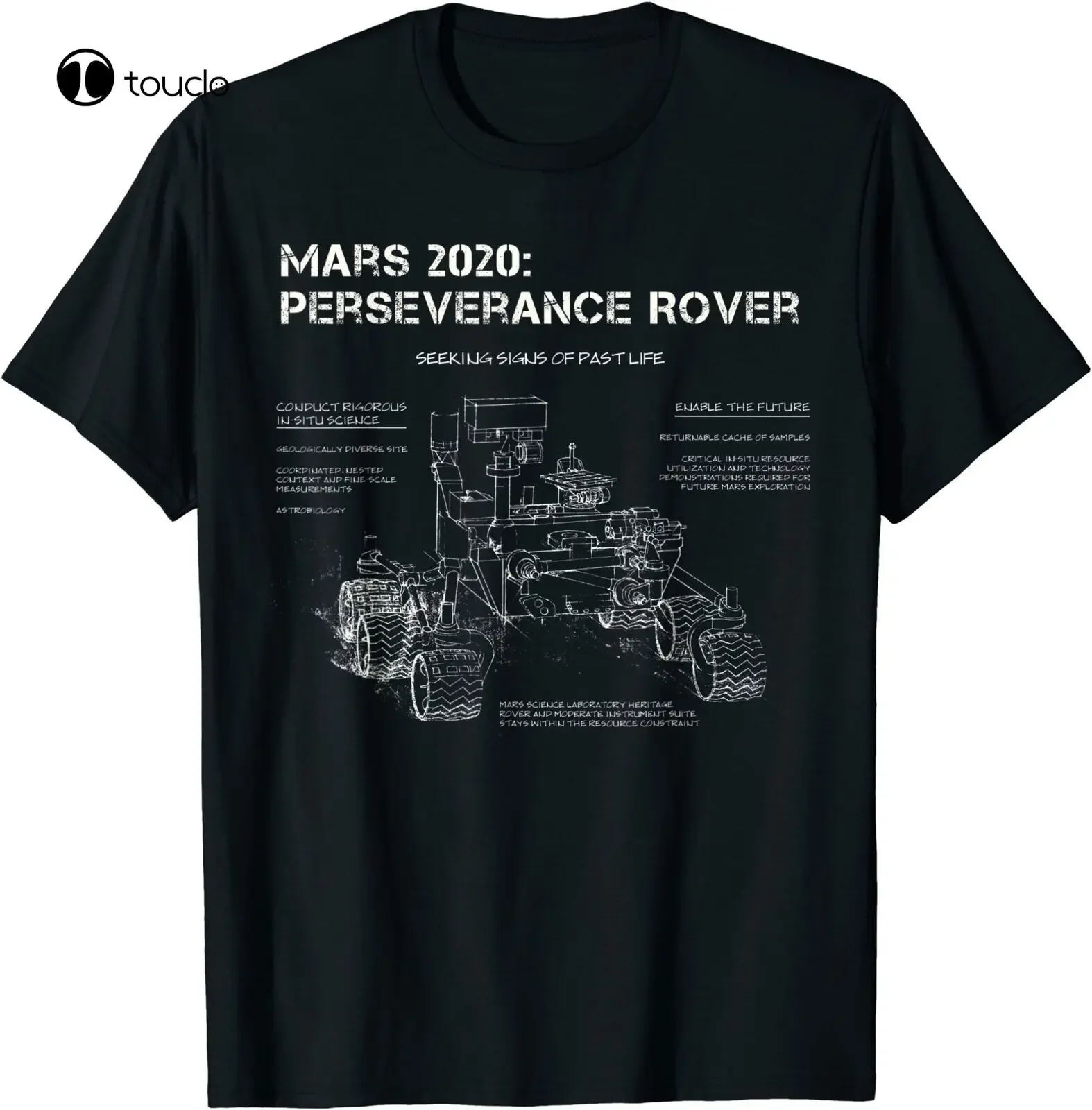Perséverance Rover dessin schématique Mars Mission cadeau T-Shirt noir personnalisé Aldult adolescent unisexe impression numérique Xs-5Xl