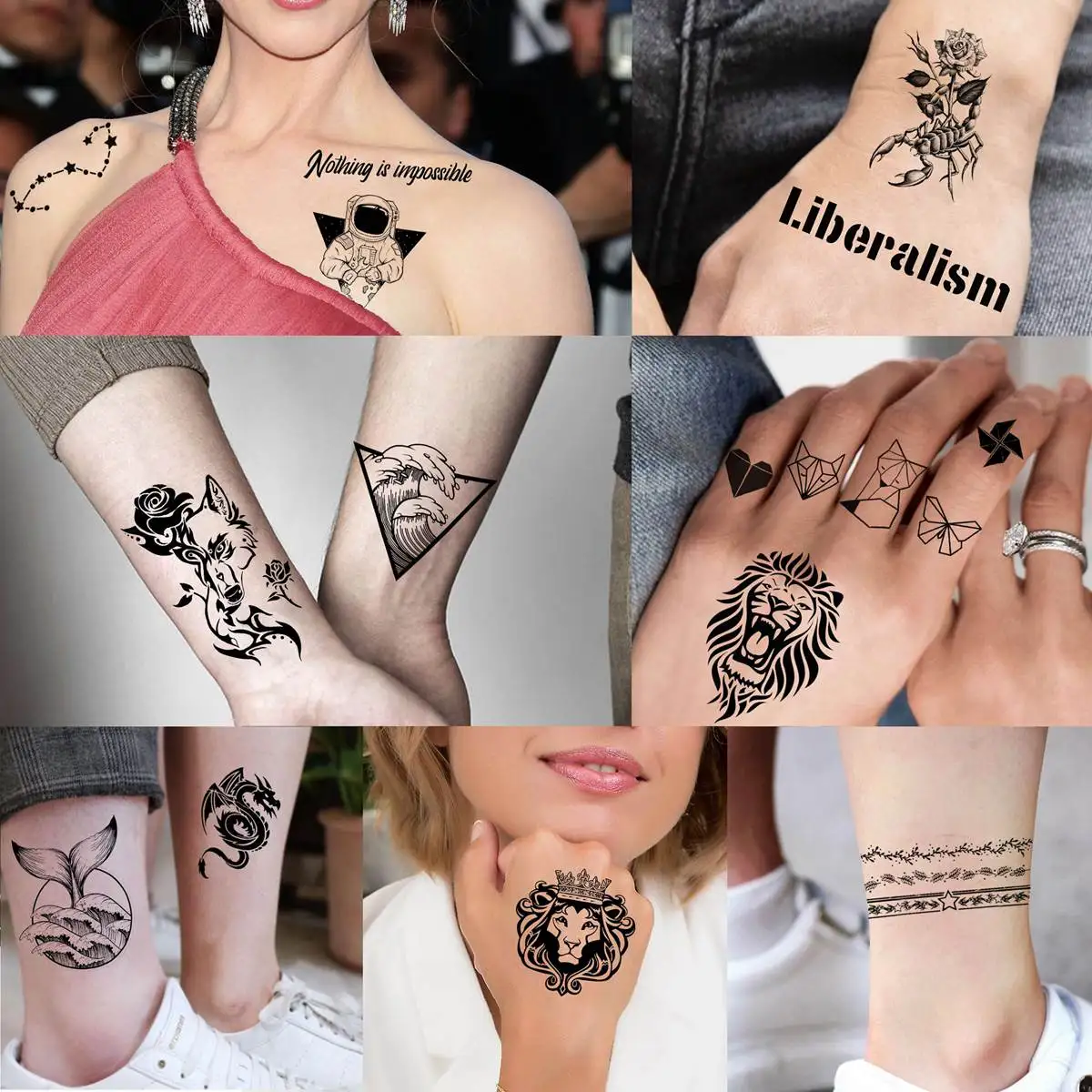 Tatuajes Temporales pequeños para manos de adultos, pegatina de tatuaje de mariposa de Animal pequeño, flor 3D falsa, Kits de tatuajes lindos del