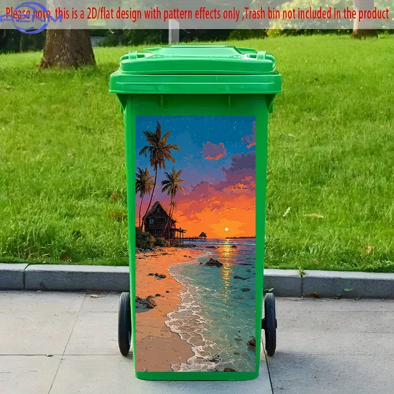 2D Flat Printing 1pc 2D Pattern Printed Kitchen Trash Can Sticker  Coconut Grove Sunset Glow Themed Kitchen Home Decor Wallpap