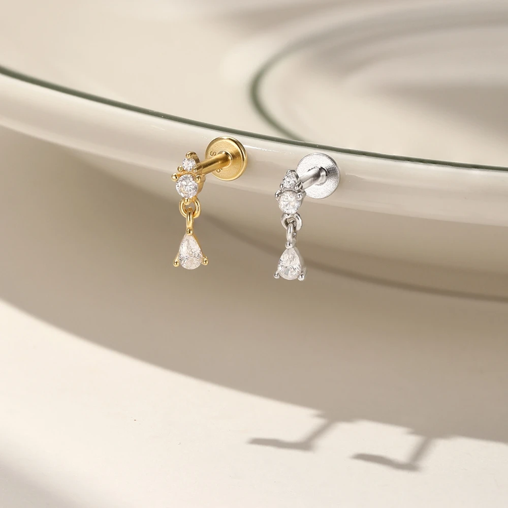 

Aide S925 Sterling Silver Mini Teardrop Stud Earring Gold-Plated Cartilage Earrings for Women Minimalist Ear Bone Studs Jewelry