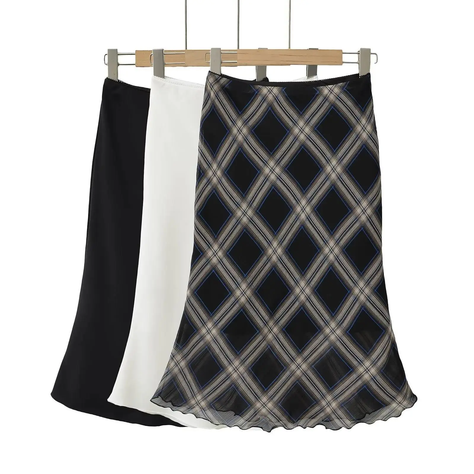 

High Waist Slimming Plaid Skirt Women's Butt Bag Cotton Commute Style No Brand Registered Trademark Other Details