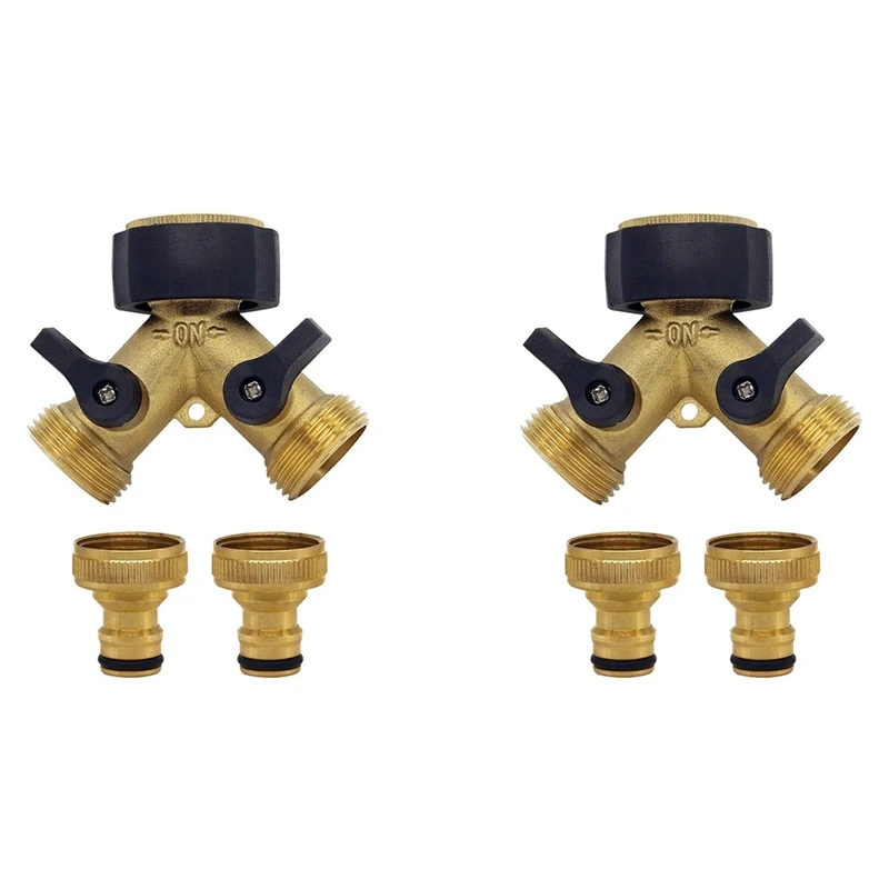 2X Heavy Duty Brass Connector,Two Way Brass Tap Manifold Brass Garden Hose With 2 X3/4 Inch Brass Water Tap Connection