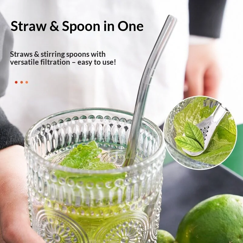 Stainless Steel Filter Straw Spoon 2 In 1 Reusable Yerba Mate Illa Tea Infuser Stirring Straw Bar Drinkware