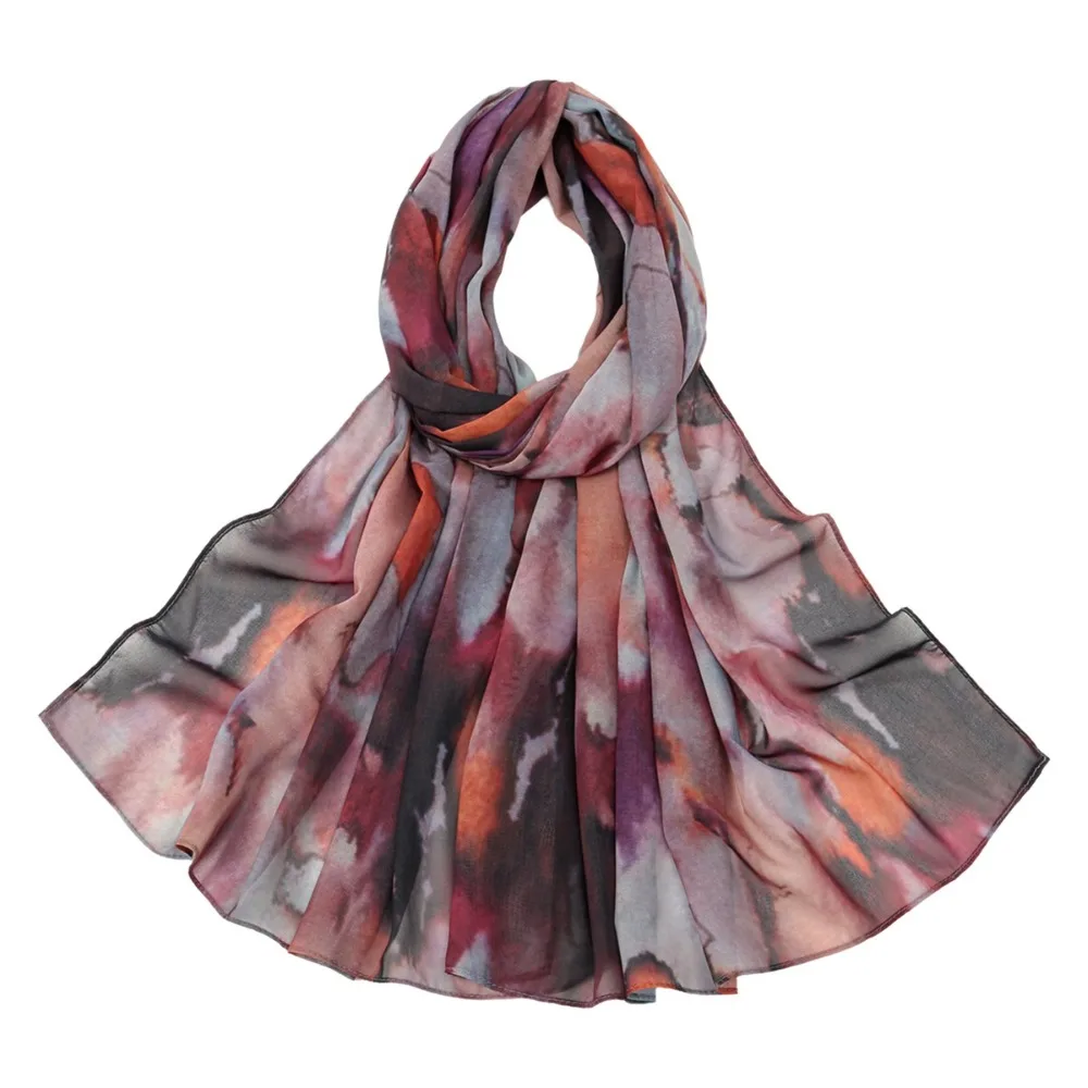

Fashion Elegant Satin Scarf Breathable Soft Watercolor Painting Scarf Polyester Ethnic Tie-dyed Scarf Daily