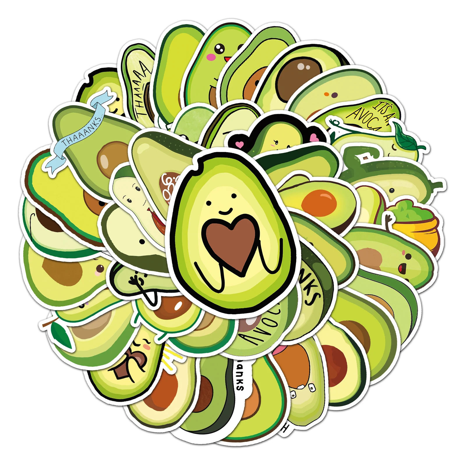 50Pcs Avocado series Cartoon Cute Waterproof Sticker Skateboarding Snowboard Retro Vinyl home decal Sticker