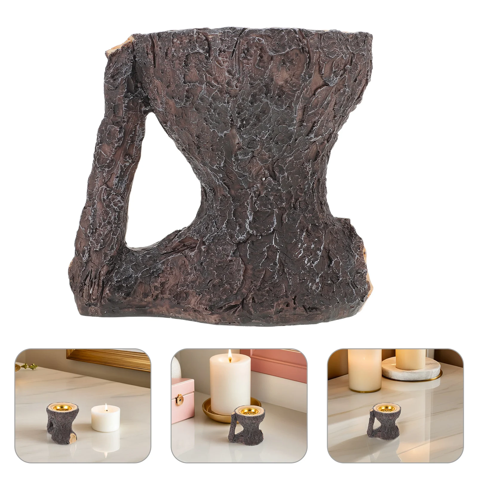 

Tealight Holder Resin Stump Bark Texture Vintage Rustic Pillar Candlestick for Wedding Party Holiday Birthday Decoration