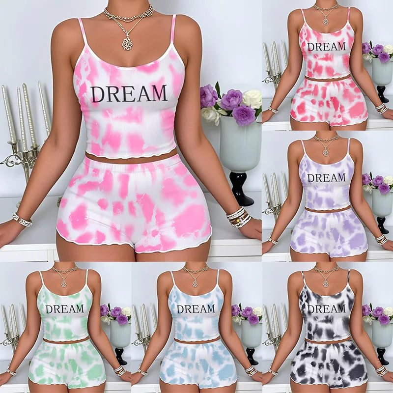 

Women's Spwear Set Summer Home Clothes ort Sve Strap Home Leisure plus Size Pajamas Comfortable Silk Fabric