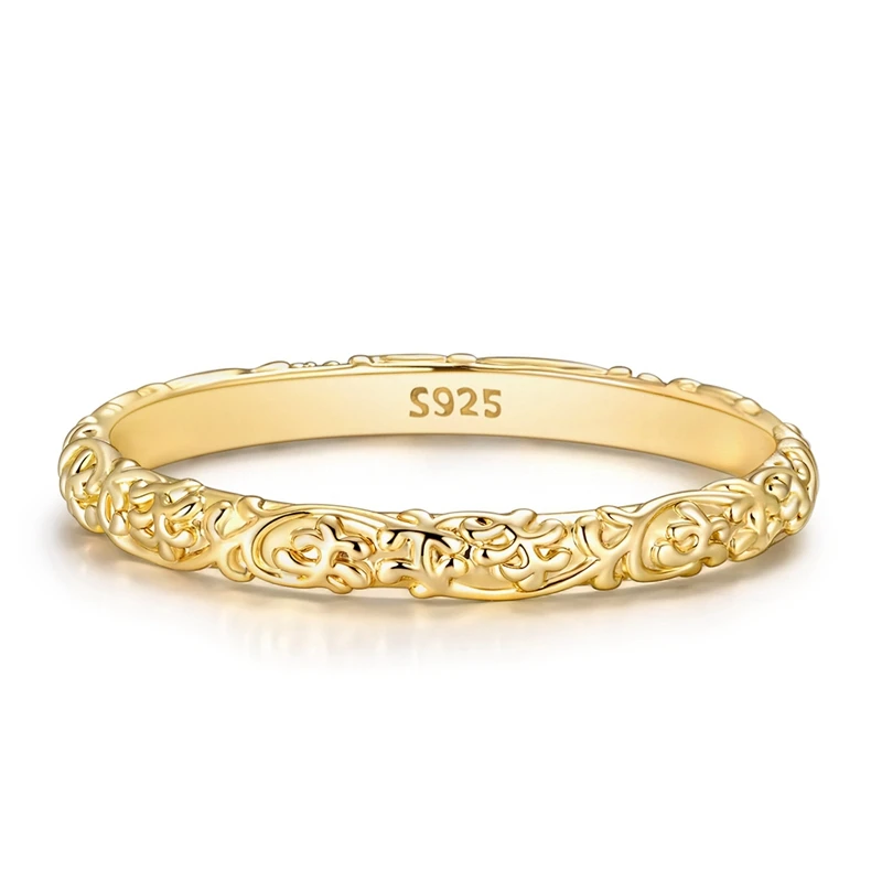 Original 925 Sterling Silver Rings Gold Plated Flower Pattern Rings For Women Girls Jewelry Birthday Anniversary Gifts