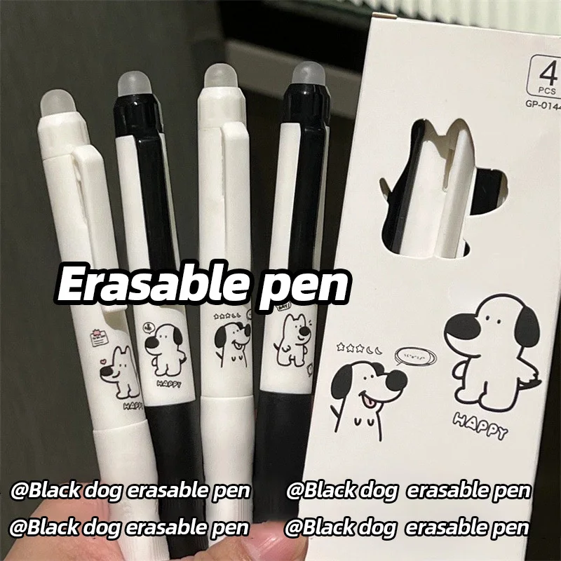 Bolígrafo borrable negro y azul de 4 piezas con punta borrable, tinta de secado rápido, borrable para papelería escolar.