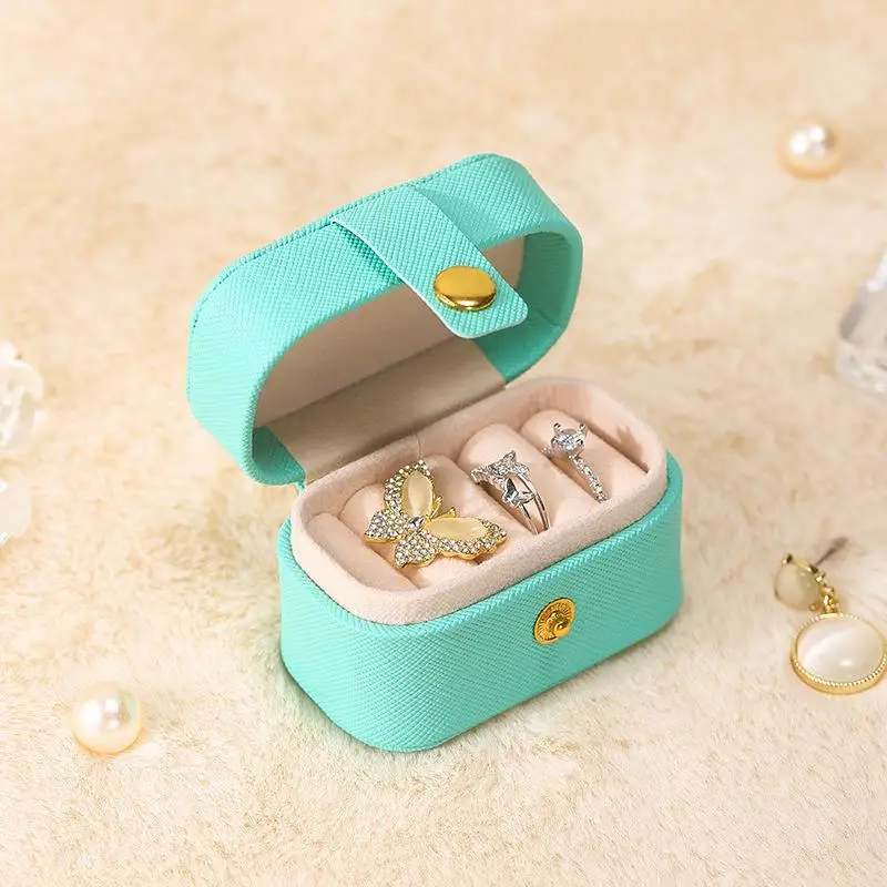 Portable Small Jewelry Organizer Display Travel Simple Mini Gift Case Boxes Leather Earring Necklace Ring Holder Packaging Box