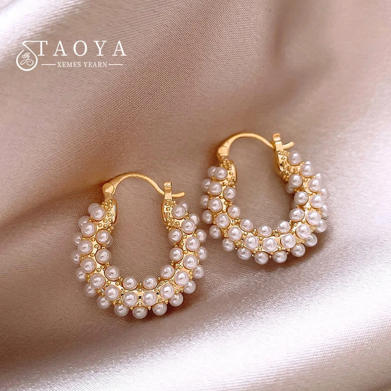 Women's New Jewelry Design With Gold Color U-shaped Pearl Earrings 2024 Fashion Accessories Hot Selling Temperament Ear Buckle