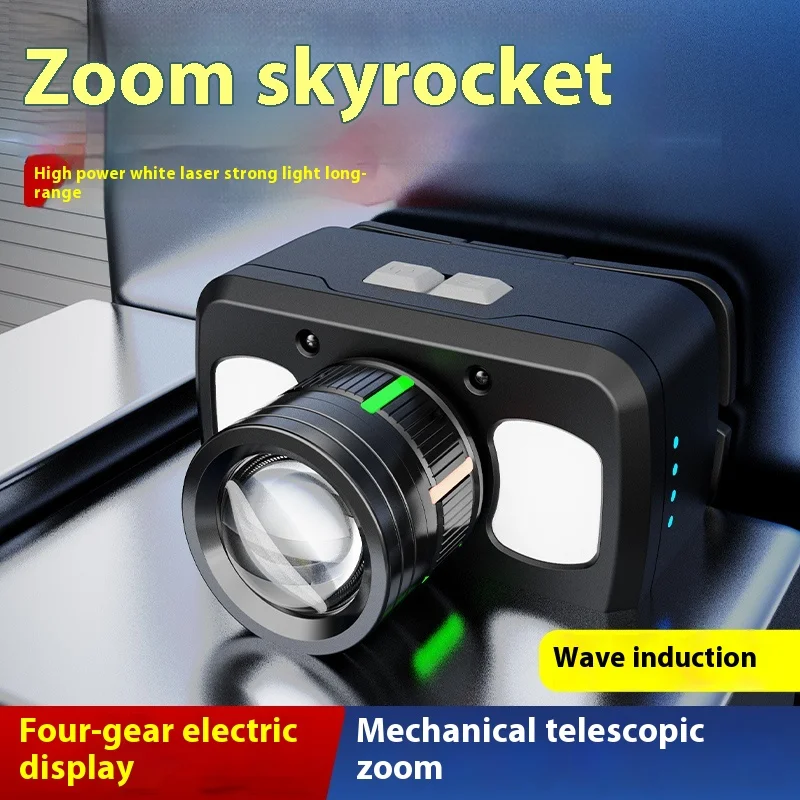 LED Headlamp USB Rechargeable Headlight Wave Sensor Head Flashlight Outdoor Houshold Lamp for Camping Hiking Emergency Fish