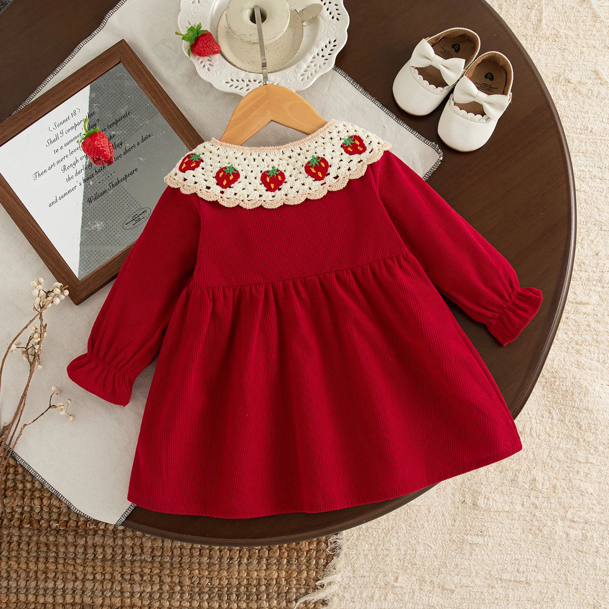 Autumn New Red Long Sleeved Baby Girl Dress, Christmas Party Children'S Clothing (6 Months -3 Years Old)