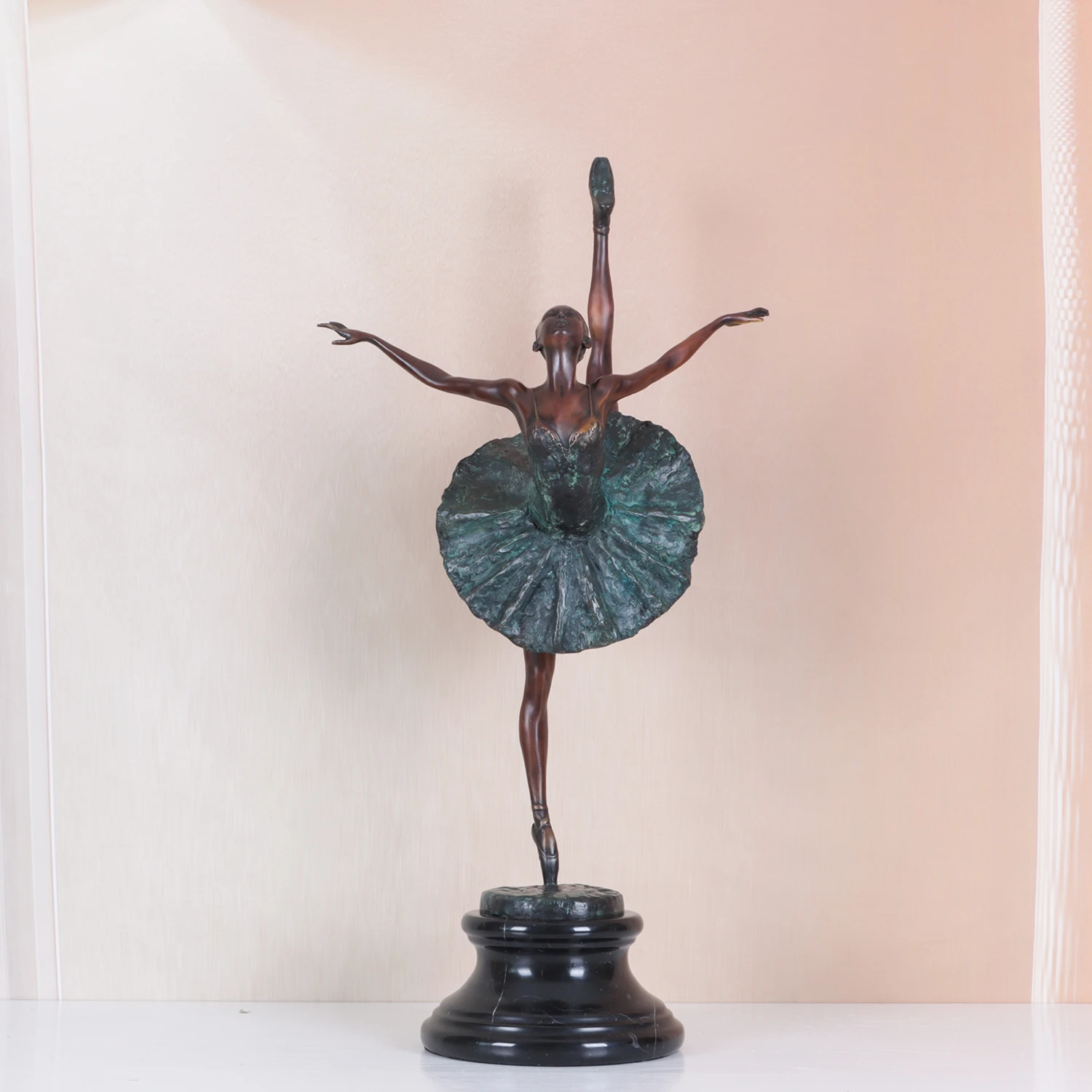 Large Female Ballerina Statue Sculpture Bronze Green Ballet Dance Girl Figurine Art Gorgeous Ornament Gifts