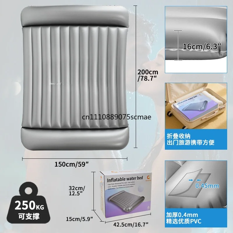 Double Pillow Inflatable Water Mattress Single Double Spa Bed Sauna Massage Bath Water Bed Thickened PVC Air Bed