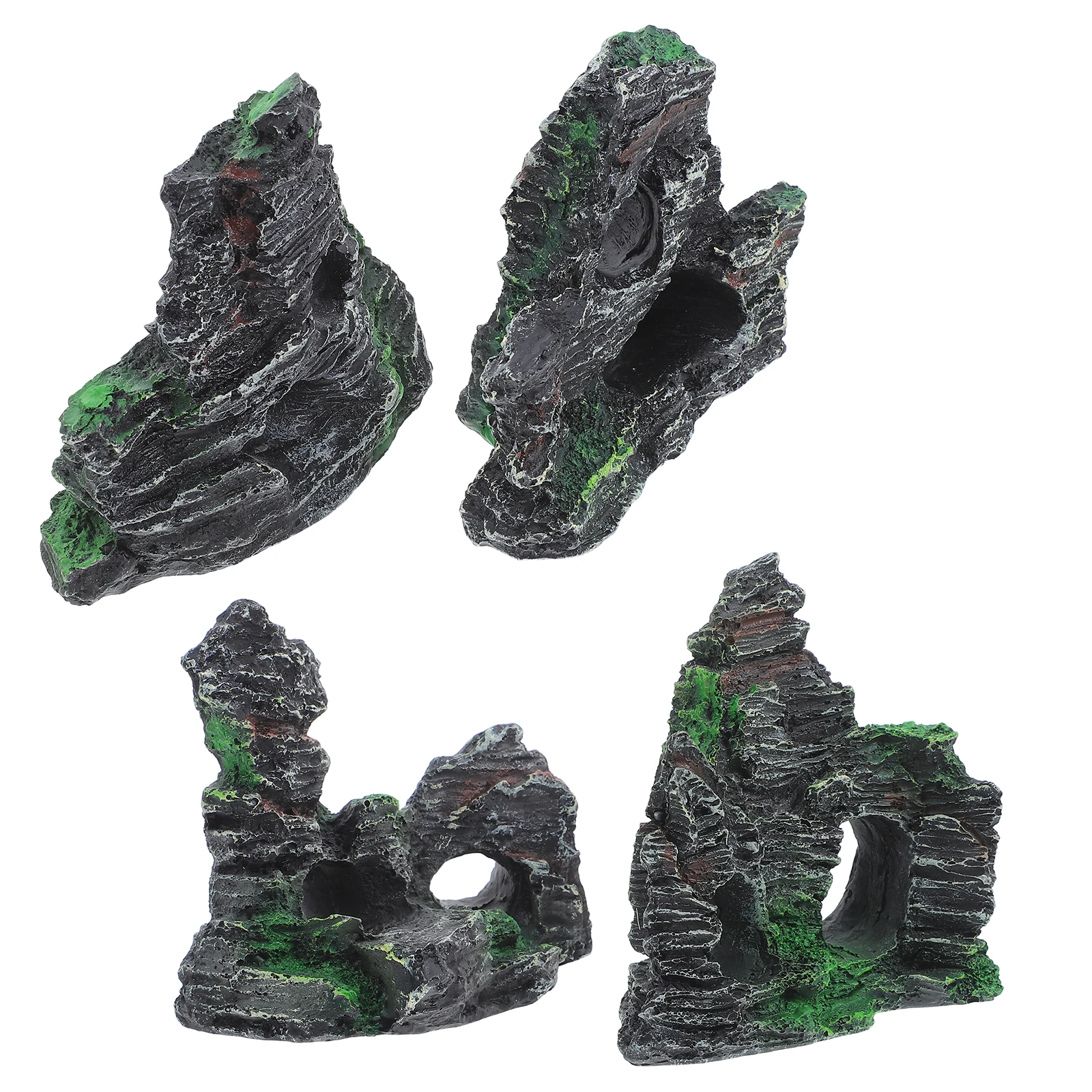 

4 Pcs Artificial Resin Rockery Fish Tank Decoration Hideout High Realism Aquarium Ornaments Home Decor Items
