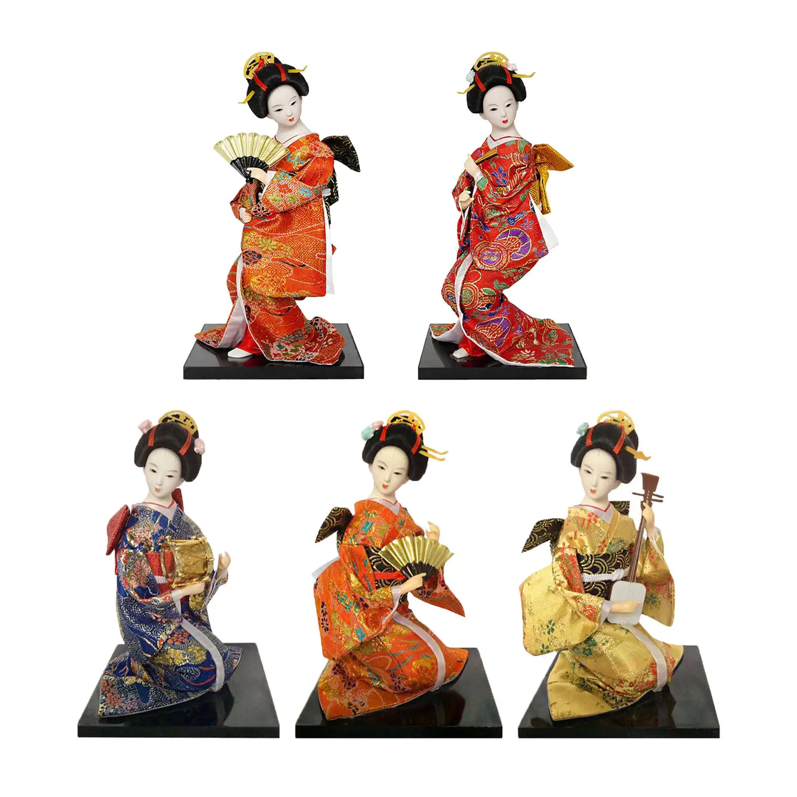 

12'' Japanese Kimono Geisha Doll Traditional Figurine Handicraft Free Standing Ethnic Geisha Figurines for Tabletop Ornament