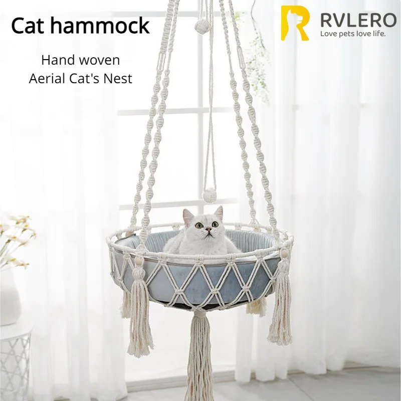 

Pet Hammock Cat Swing Hand Woven Cotton Rope Cats Hanging Basket Kitten Hanging String Den Indoor Pend Nest Pet Supplies