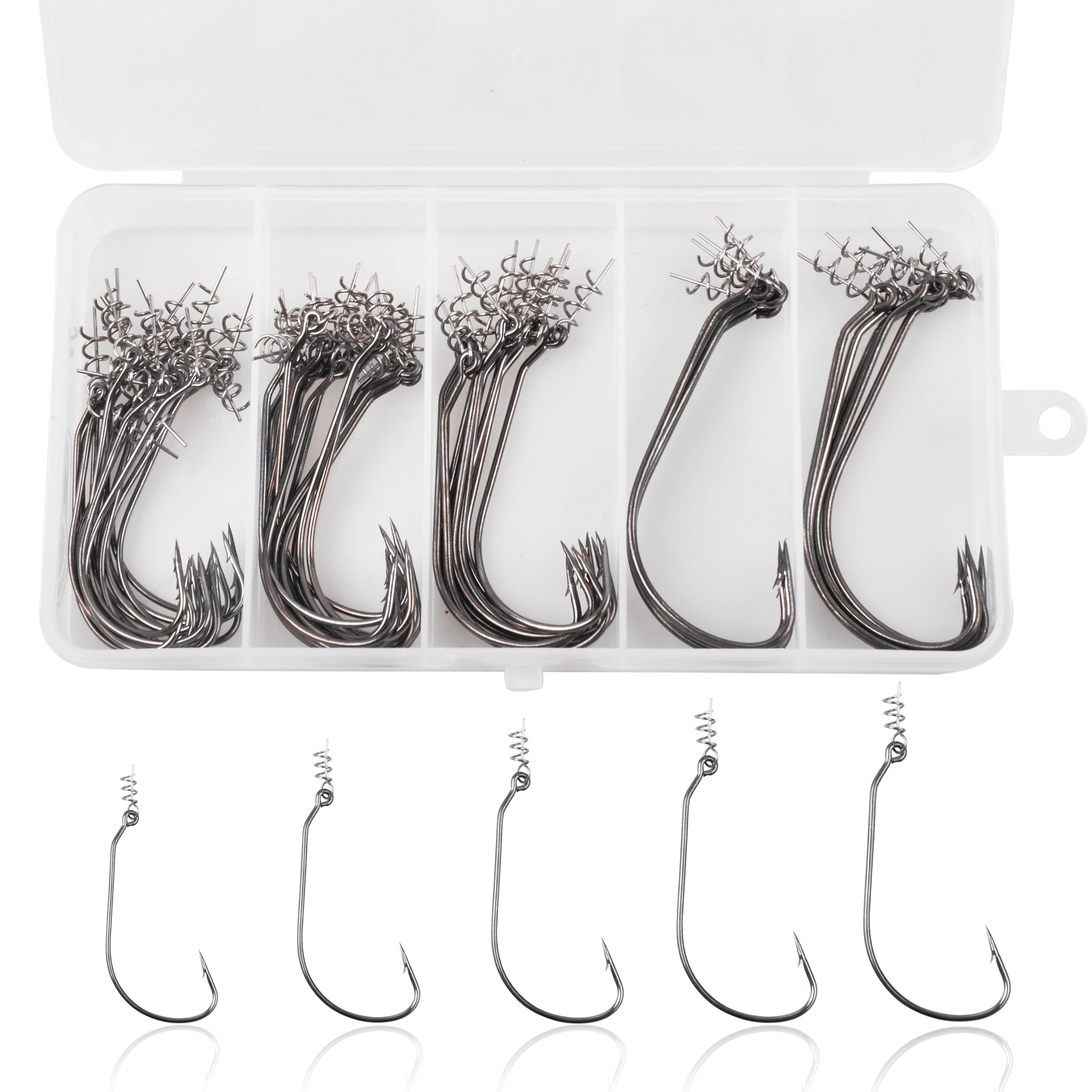 60pcs Twist Lock Fishing Hooks with Centering Pin Swimbait Hooks for Soft Plastic Lures Baits