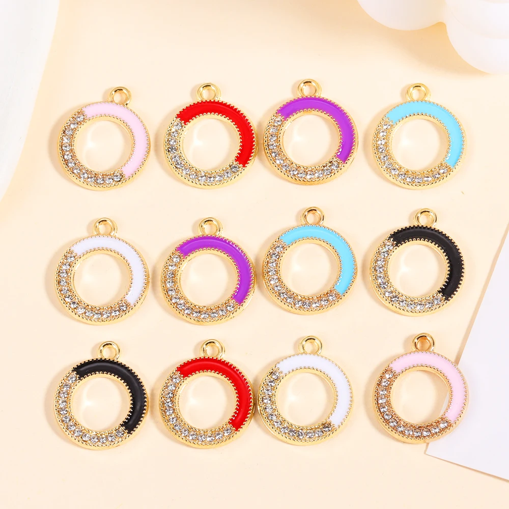 15Pcs 21*17MM Alloy Enamel Round Charm Stylish Women's Pendant DIY Necklace Bracelet Earrings Jewelry Making Accessories Gifts