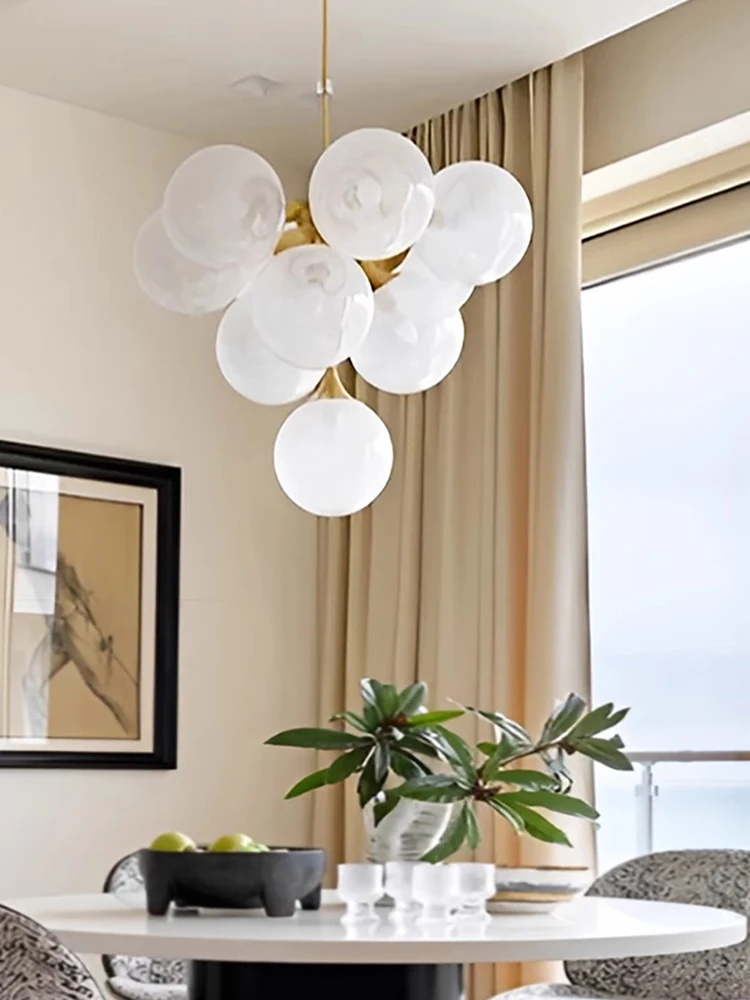 

White Glass Grape Pendant Lights LED Home Modern Hanging Lamps for Ceiling Romantic Dining Room Decor Lustres Lampara Techo