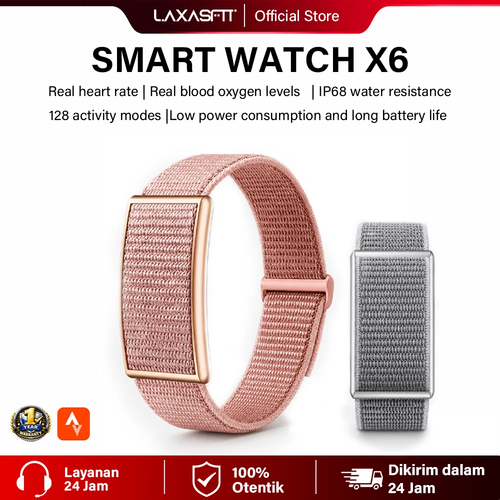 LAXASFIT X6 Smart Band Fitness Tracker Heart Rate Blood Oxygen Monitor IP68 Waterproof Ultra-Thin Light Long Battery