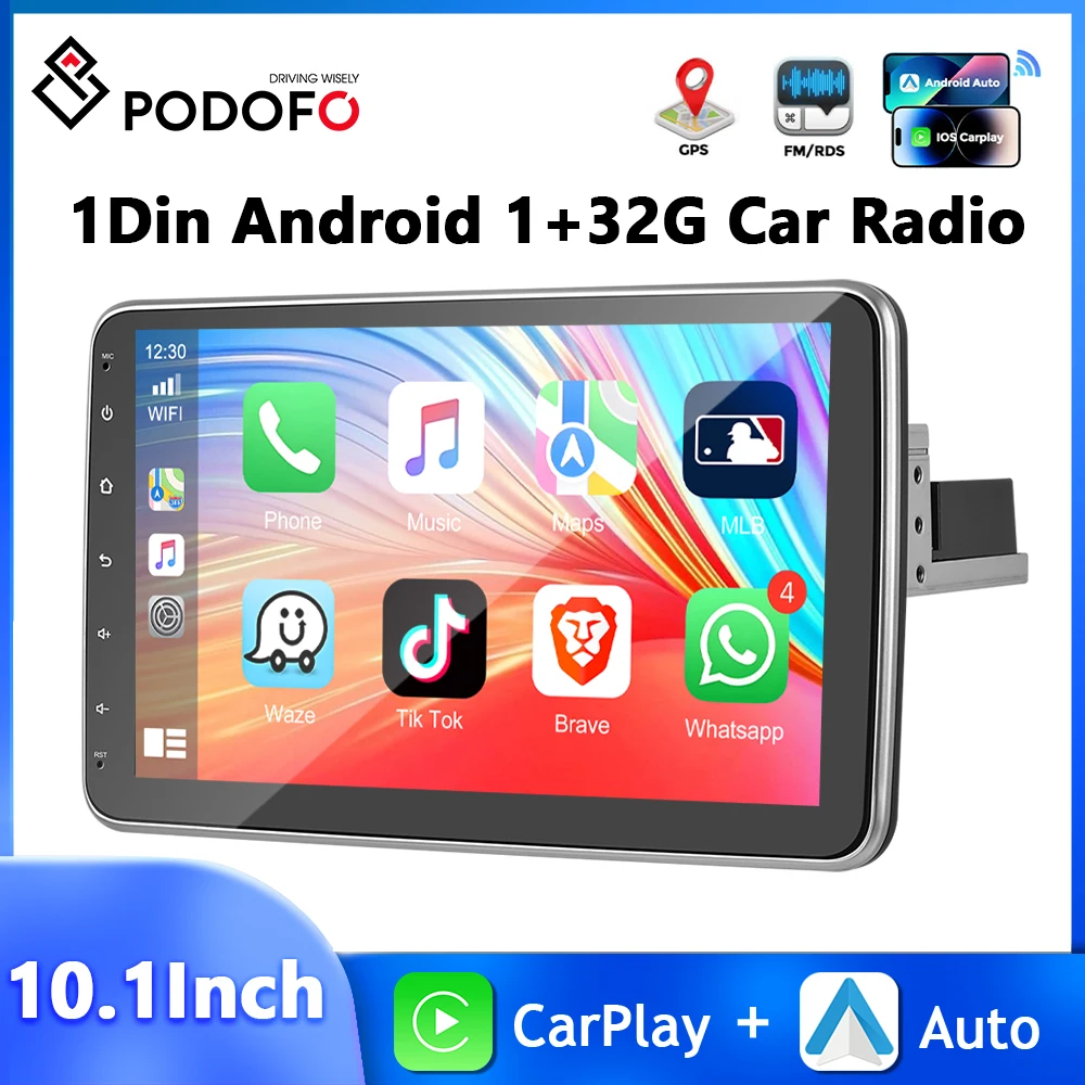 

Podofo 10.1'' 1Din Car Radio Carplay Android Auto Multimedia Player 1+32G Carplay Android Auto GPS Navigation WIFI Bluetooth