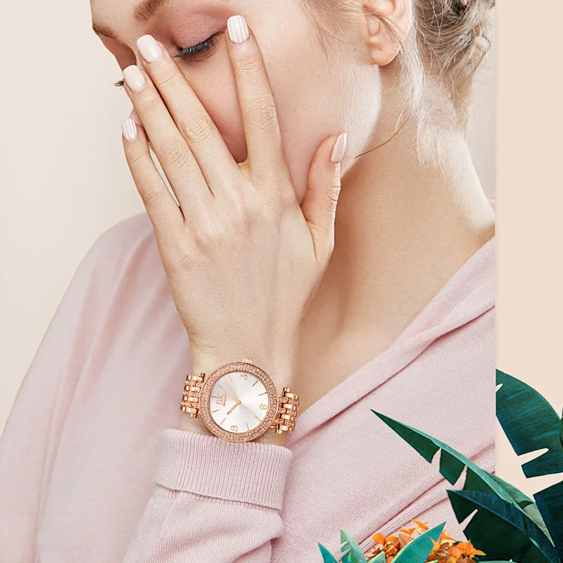 Shengke Luxury Crystal Earrings Necklace Women Watches Set Girl Clock Reloj Mujer 2021 SK Ladies Quartz Watch Gifts For Women